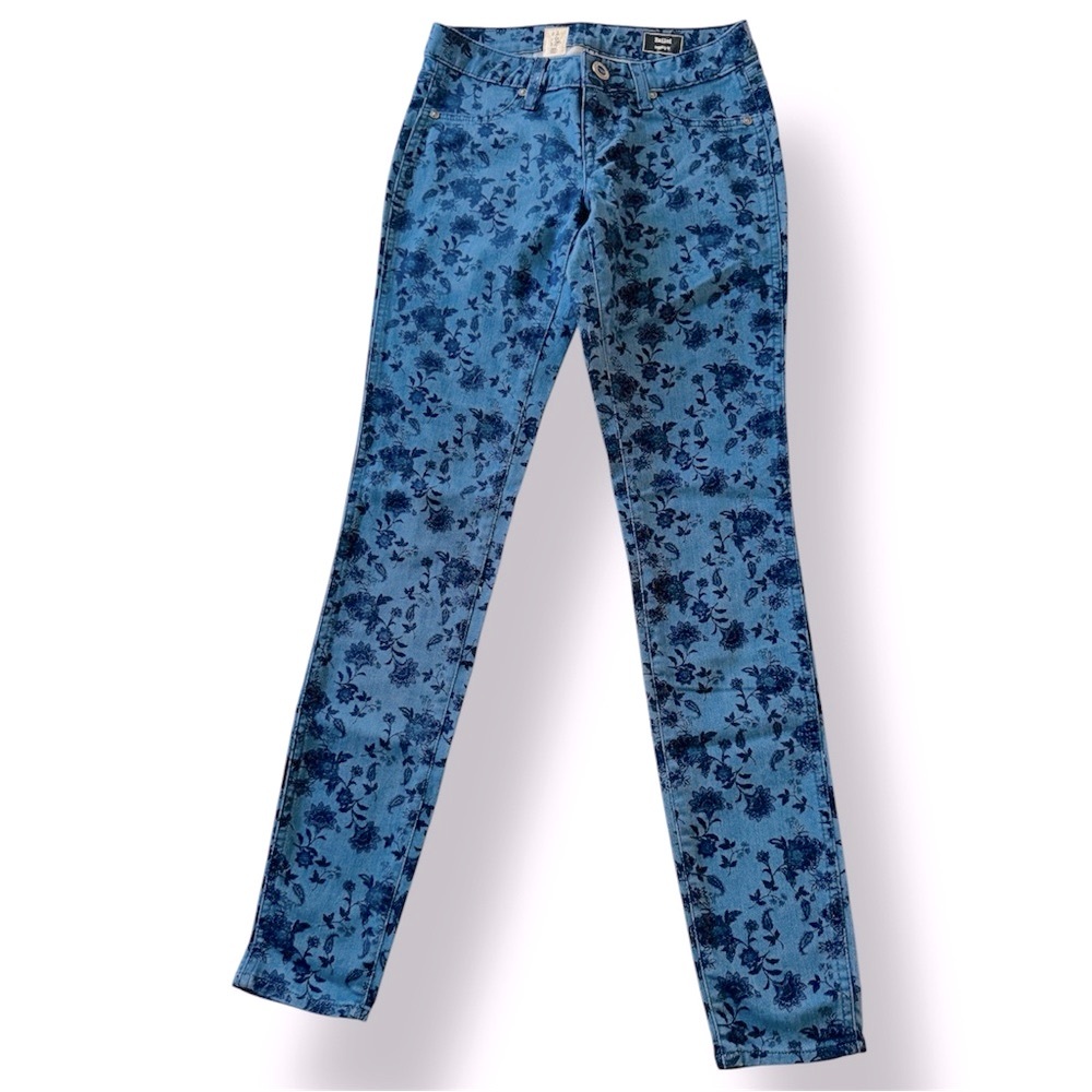 VOLCOM Railed Stretch Blue Floral Denim Legging Jeggings Skinny Jeans - Picture 2 of 15
